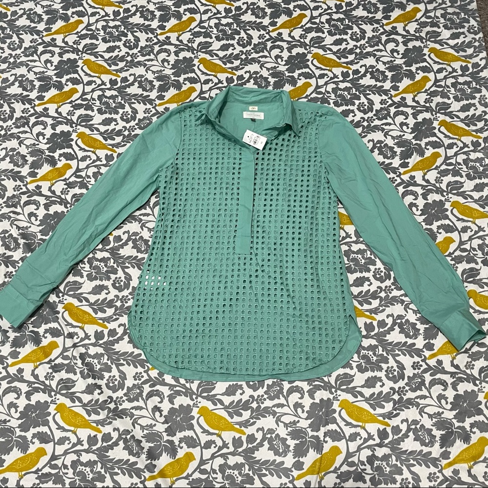LOFT Turquoise Geo Eyelet Softened Shirt NWT Sz XS